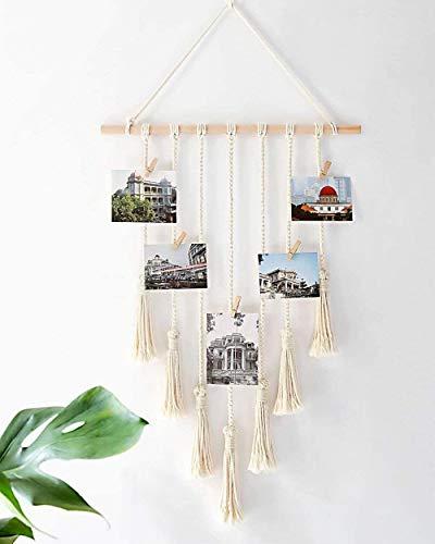Hanging Photo Display With 30 Wood Clips Macrame Wall Hanging